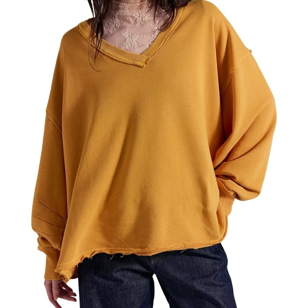 Free People We The Free NWOT Venice V-Neck Sweatshirt Golden Yellow Size XS